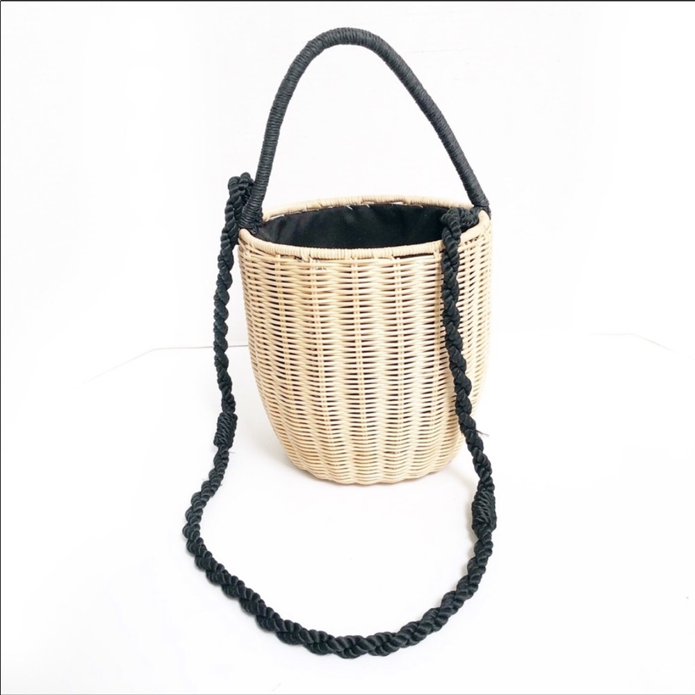 Zara Wicker Bucket Crossbody Bag